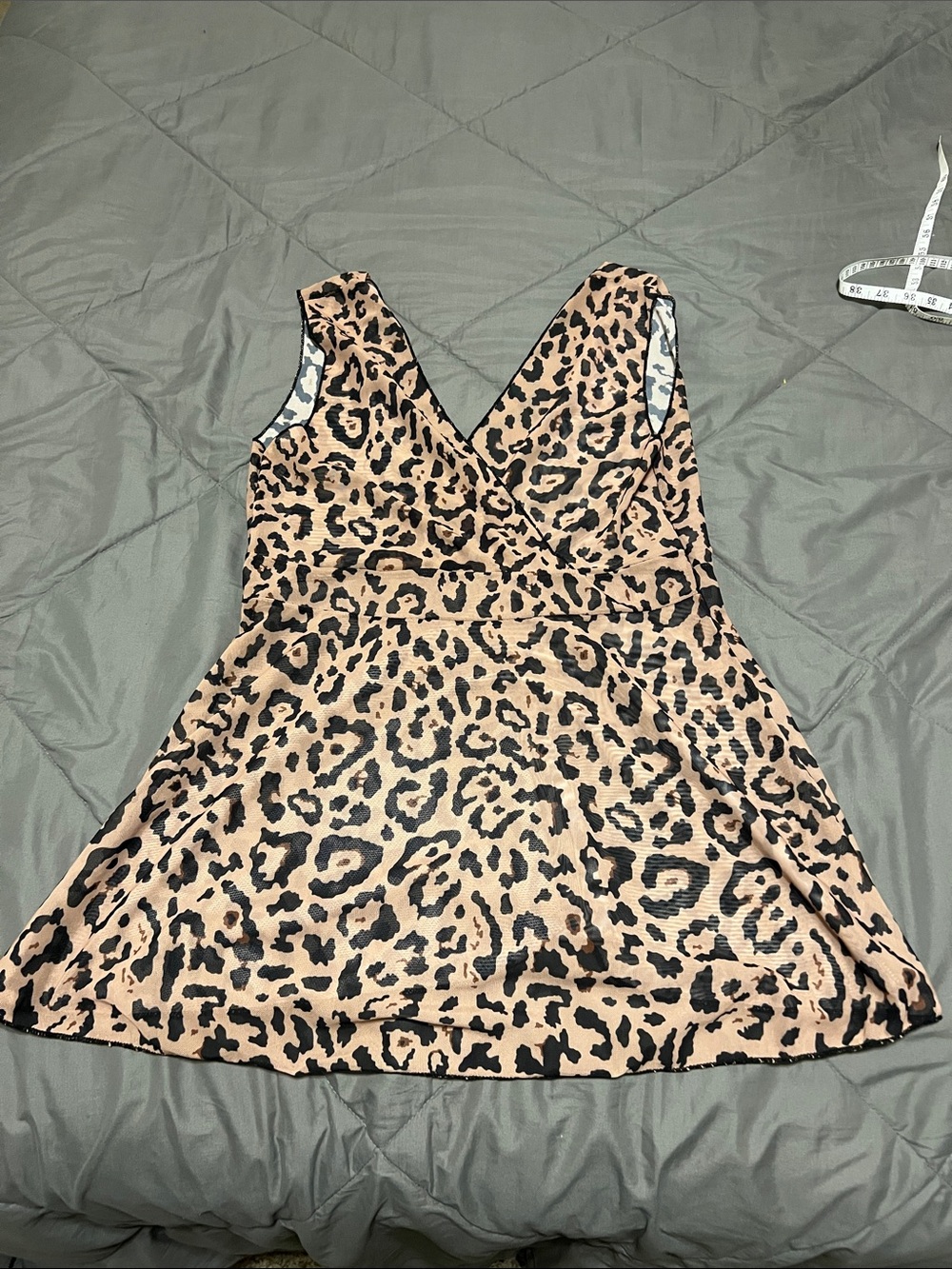 Leopard Print V-Neck Sleeveless Swimsuit Cover